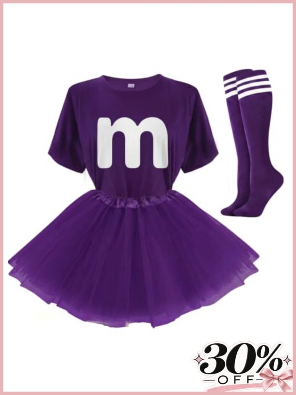 Letter M Halloween Costume Set Tutu Skirt T-Shirt Knee High Socks Cosplay